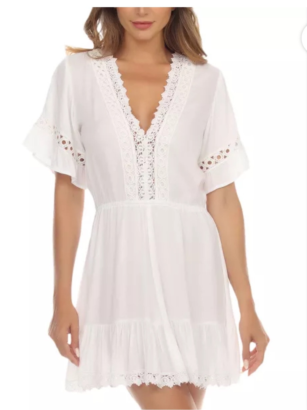 ❤️ New+never worn, white pretty cover
up dress w/feminine detail-~size Medium